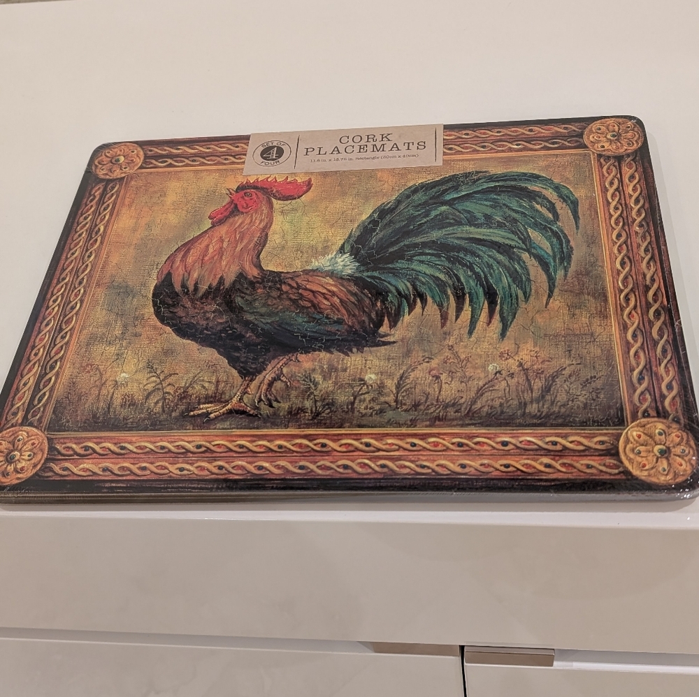 NEW BENSON MILLS CORK TABLE PLACEMENS "ROOSTER PRIDE " SET OF FOUR - Picture 3 of 6